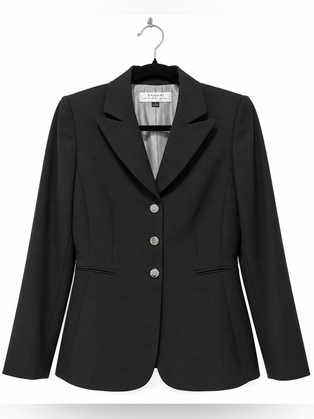 Tahari Arthur S Levine 8P Black Tailored 3 Button Blazer